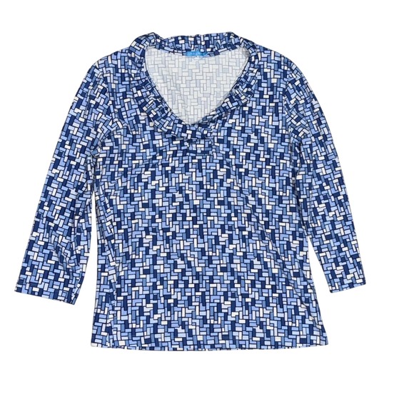 J. McLaughlin Tops - J McLaughlin Women Durham Blue Geometric Print Cowl Neck 3/4 Sleeve Top Sz M
